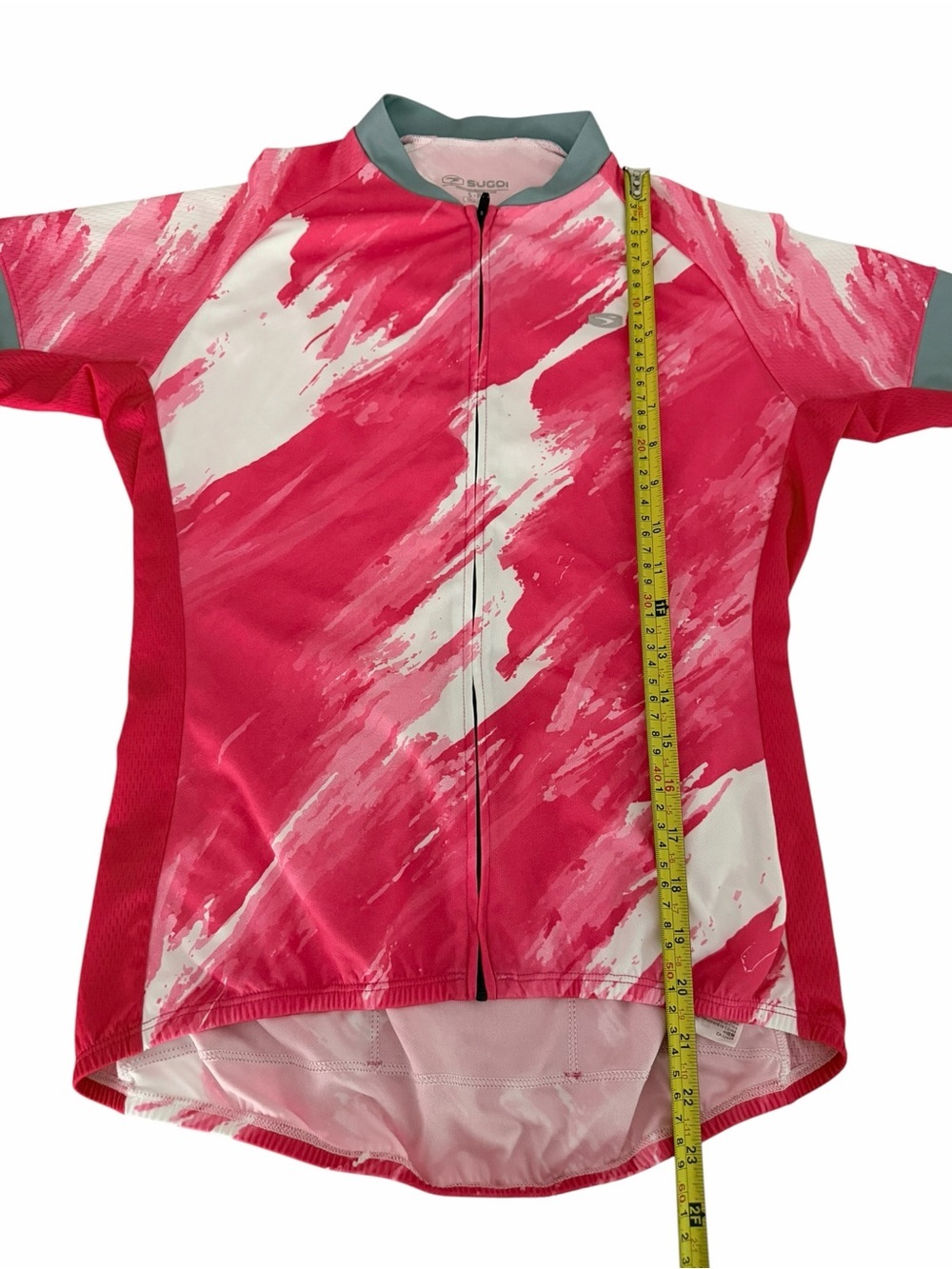 SUGOI Pink White Evolution Zap Cycling Jersey Full Zip Reflective Bike Jersey S - Picture 12 of 13